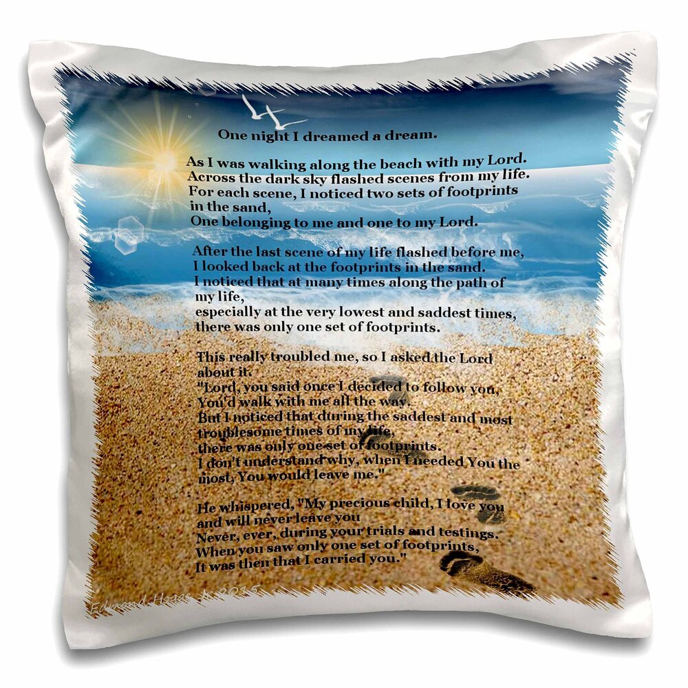 3931 pc_204469_1 Footprints in The Sand on Beach with Poem Pillow Case, 16"